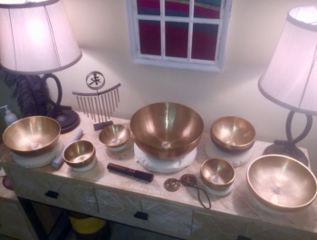 Singing bowls on table